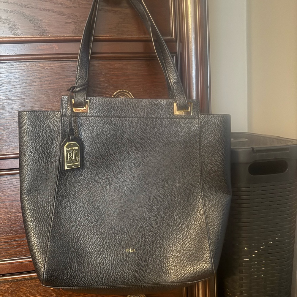 Ralph Lauren Black Leather Tote Bag